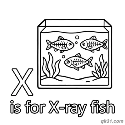 Free printable Letter X is for X-ray Fish Coloring Page Transparent Fish in Tank Worksheet coloring page