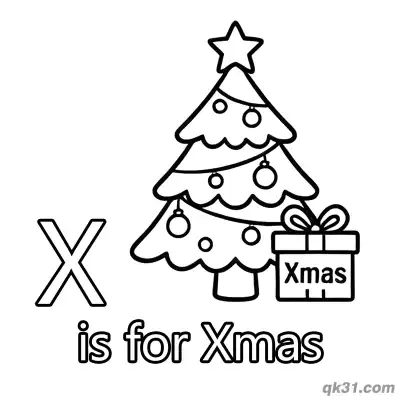Free printable Letter X is for Xmas Tree Coloring Page Holiday Gift Printable coloring page