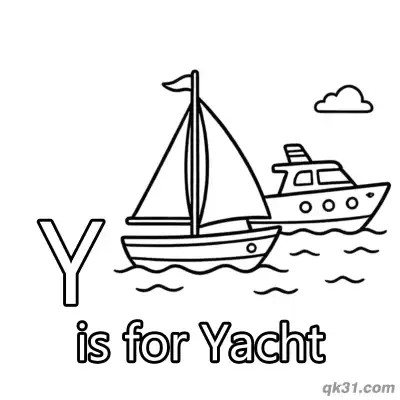 Letter Y is for Yacht Coloring Page Sailing Boat on Waves Printable for Kids