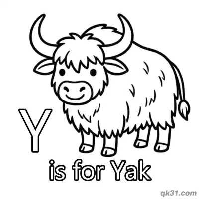 Letter Y is for Yak Coloring Page Fluffy Highland Animal Activity Sheet