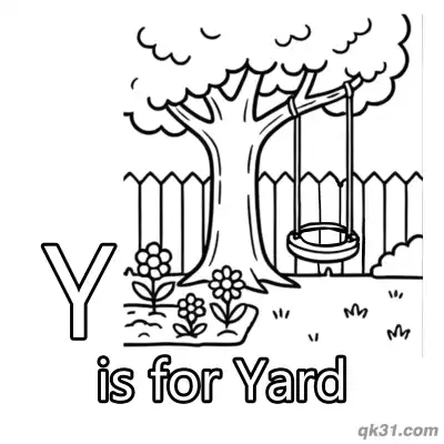 Letter Y is for Yard Coloring Page Tree Swing Backyard Scene Worksheet