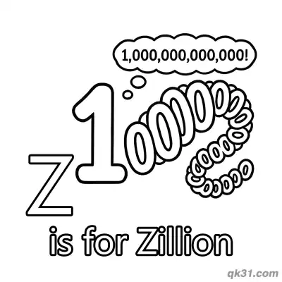 Free printable Letter Z is for Zillion Coloring Page Big Number Concept Sheet for Kids coloring page