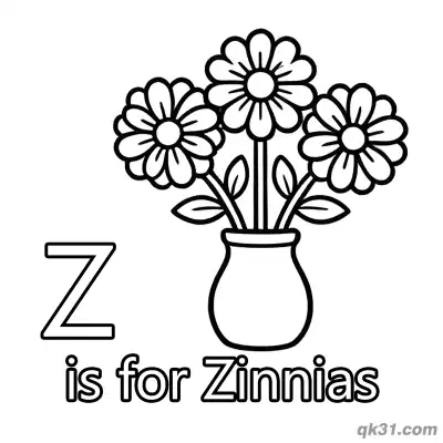 Free printable Letter Z is for Zinnias Coloring Page Flower Bouquet Garden Printable coloring page