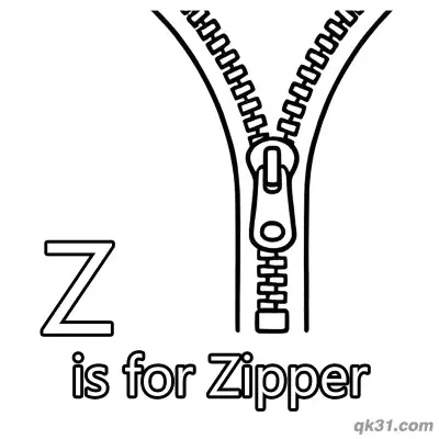 Free printable Letter Z is for Zipper Coloring Page Clothing Fastener Activity Worksheet coloring page