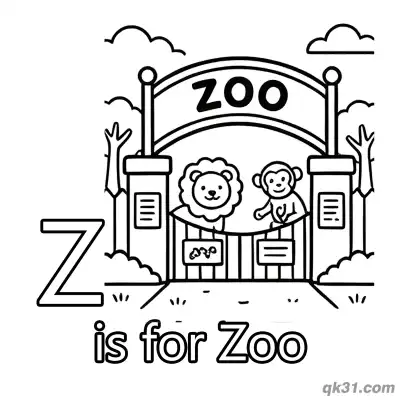 Free printable Letter Z is for Zoo Coloring Page Animal Park Scene Printable coloring page