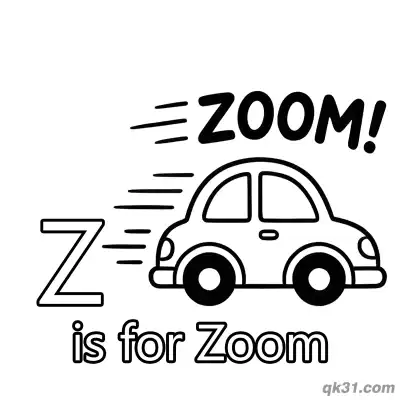 Free printable Letter Z is for Zoom Coloring Page Fast Speeding Car Activity Sheet coloring page