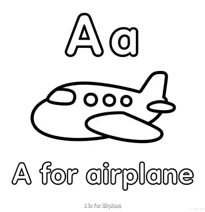 Free printable A is for Airplane  Coloring Page - Free Printable English letter Recognition PDFS Coloring Sheets coloring page