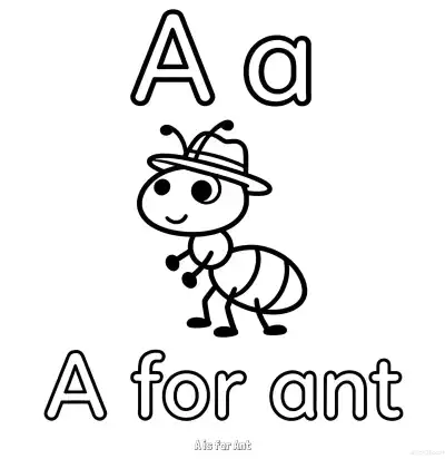 Free printable A is for Ant  Coloring Page - Free Printable English letter Recognition PDFS Coloring Sheets coloring page