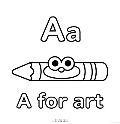 Free printable A is for Art  Coloring Page - Free Printable English letter Recognition PDFS Coloring Sheets coloring page