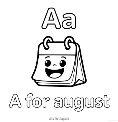 Free printable A is for August  Coloring Page - Free Printable English letter Recognition PDFS Coloring Sheets coloring page