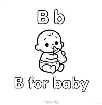 Free printable B is for Baby  Coloring Page - Free Printable English letter Recognition PDFS Coloring Sheets coloring page