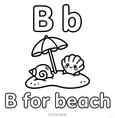 Free printable B is for Beach  Coloring Page - Free Printable English letter Recognition PDFS Coloring Sheets coloring page