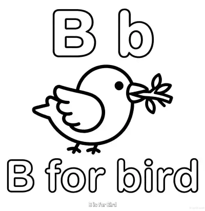 Free printable B is for Bird  Coloring Page - Free Printable English letter Recognition PDFS Coloring Sheets coloring page