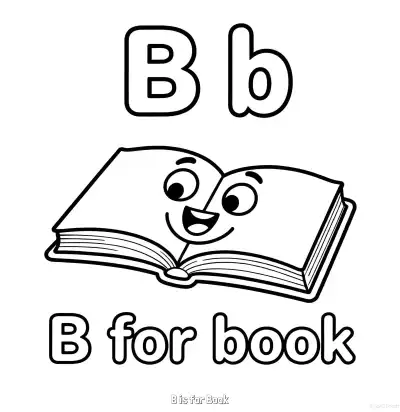 Free printable B is for Book  Coloring Page - Free Printable English letter Recognition PDFS Coloring Sheets coloring page