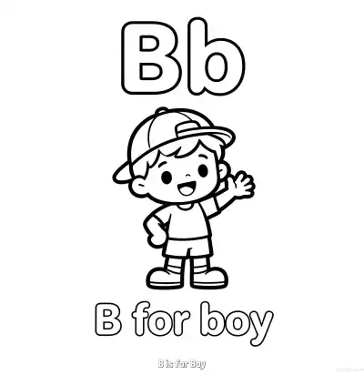 Free printable B is for Boy  Coloring Page - Free Printable English letter Recognition PDFS Coloring Sheets coloring page