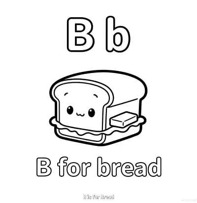 Free printable B is for Bread  Coloring Page - Free Printable English letter Recognition PDFS Coloring Sheets coloring page