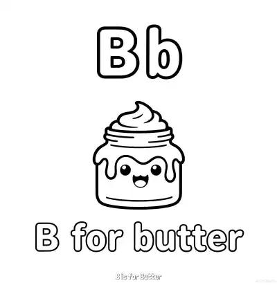 Free printable B is for Butter  Coloring Page - Free Printable English letter Recognition PDFS Coloring Sheets coloring page