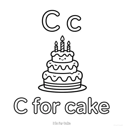 Free printable C is for Cake  Coloring Page - Free Printable English letter Recognition PDFS Coloring Sheets coloring page