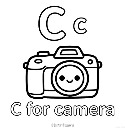 Free printable C is for Camera  Coloring Page - Free Printable English letter Recognition PDFS Coloring Sheets coloring page