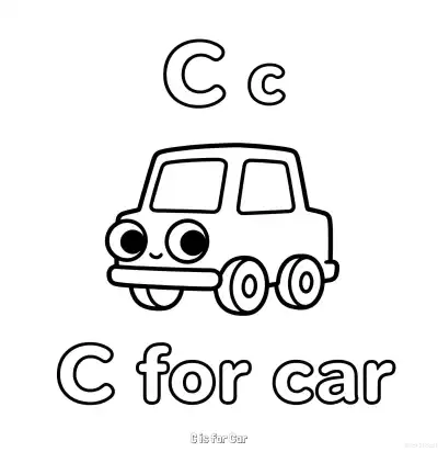 Free printable C is for Car  Coloring Page - Free Printable English letter Recognition PDFS Coloring Sheets coloring page