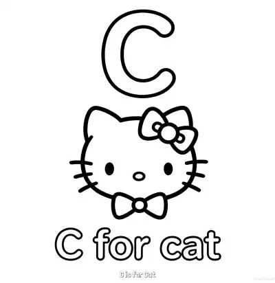 Free printable C is for Cat  Coloring Page - Free Printable English letter Recognition PDFS Coloring Sheets coloring page