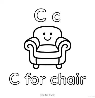 Free printable C is for Chair  Coloring Page - Free Printable English letter Recognition PDFS Coloring Sheets coloring page
