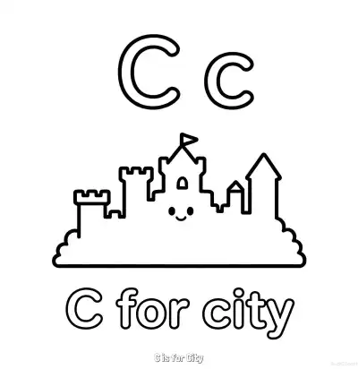 Free printable C is for City  Coloring Page - Free Printable English letter Recognition PDFS Coloring Sheets coloring page
