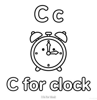 Free printable C is for Clock  Coloring Page - Free Printable English letter Recognition PDFS Coloring Sheets coloring page