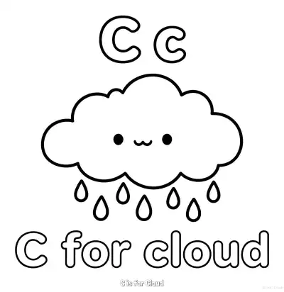Free printable C is for Cloud  Coloring Page - Free Printable English letter Recognition PDFS Coloring Sheets coloring page