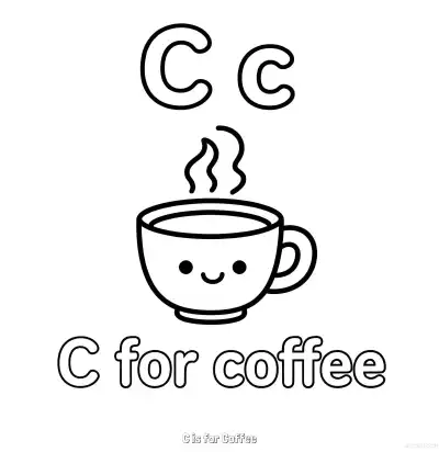Free printable C is for Coffee  Coloring Page - Free Printable English letter Recognition PDFS Coloring Sheets coloring page