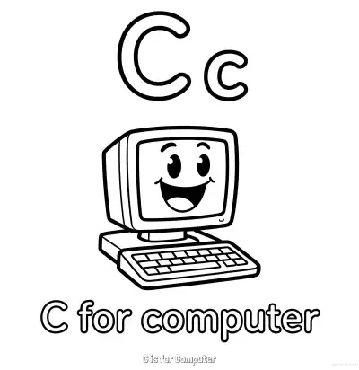 Free printable C is for Computer  Coloring Page - Free Printable English letter Recognition PDFS Coloring Sheets coloring page
