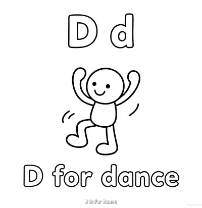 Free printable D is for Dance  Coloring Page - Free Printable English letter Recognition PDFS Coloring Sheets coloring page