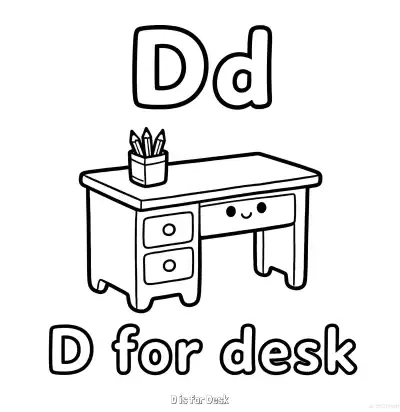 Free printable D is for Desk  Coloring Page - Free Printable English letter Recognition PDFS Coloring Sheets coloring page
