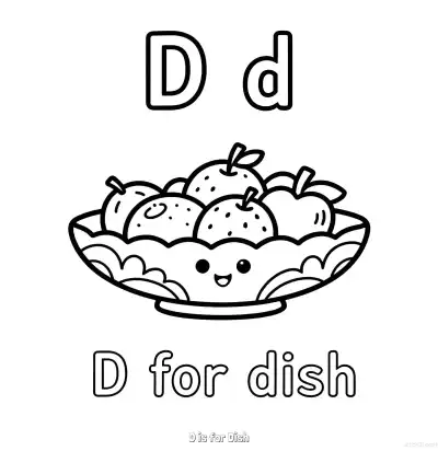 Free printable D is for Dish  Coloring Page - Free Printable English letter Recognition PDFS Coloring Sheets coloring page