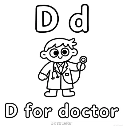 Free printable D is for Doctor  Coloring Page - Free Printable English letter Recognition PDFS Coloring Sheets coloring page