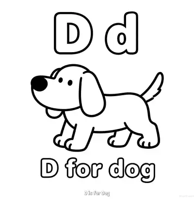 Free printable D is for Dog  Coloring Page - Free Printable English letter Recognition PDFS Coloring Sheets coloring page