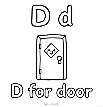 Free printable D is for Door  Coloring Page - Free Printable English letter Recognition PDFS Coloring Sheets coloring page