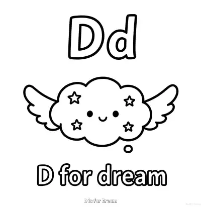 Free printable D is for Dream  Coloring Page - Free Printable English letter Recognition PDFS Coloring Sheets coloring page