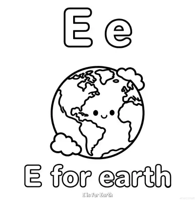 Free printable E is for Earth  Coloring Page - Free Printable English letter Recognition PDFS Coloring Sheets coloring page