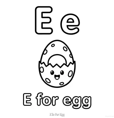 Free printable E is for Egg  Coloring Page - Free Printable English letter Recognition PDFS Coloring Sheets coloring page