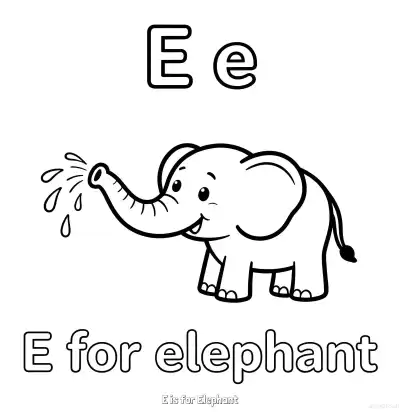 Free printable E is for Elephant  Coloring Page - Free Printable English letter Recognition PDFS Coloring Sheets coloring page