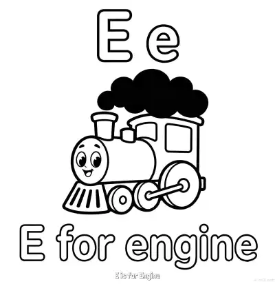 Free printable E is for Engine  Coloring Page - Free Printable English letter Recognition PDFS Coloring Sheets coloring page