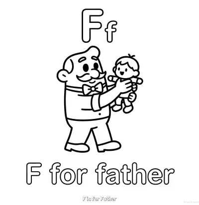 Free printable F is for Father  Coloring Page - Free Printable English letter Recognition PDFS Coloring Sheets coloring page