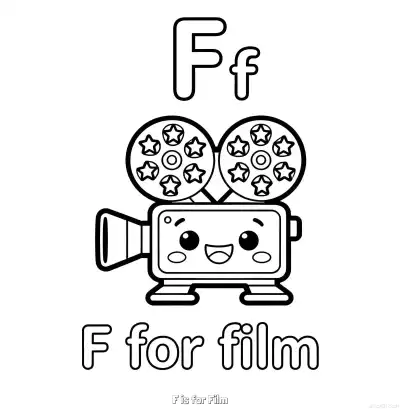 Free printable F is for Film  Coloring Page - Free Printable English letter Recognition PDFS Coloring Sheets coloring page