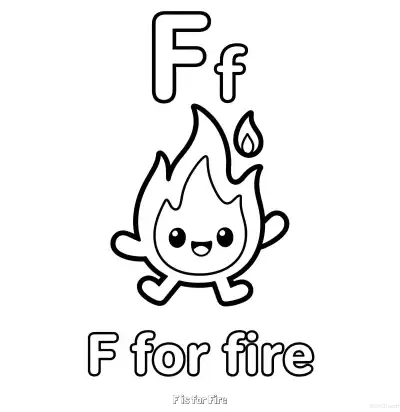 Free printable F is for Fire  Coloring Page - Free Printable English letter Recognition PDFS Coloring Sheets coloring page
