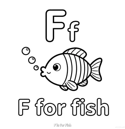 Free printable F is for Fish  Coloring Page - Free Printable English letter Recognition PDFS Coloring Sheets coloring page