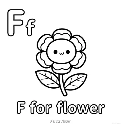 Free printable F is for Flower  Coloring Page - Free Printable English letter Recognition PDFS Coloring Sheets coloring page