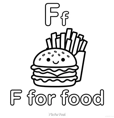 Free printable F is for Food  Coloring Page - Free Printable English letter Recognition PDFS Coloring Sheets coloring page