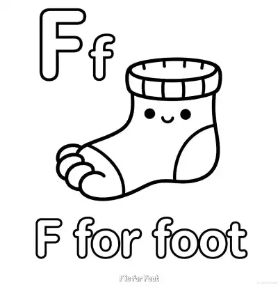 Free printable F is for Foot  Coloring Page - Free Printable English letter Recognition PDFS Coloring Sheets coloring page