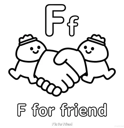 Free printable F is for Friend  Coloring Page - Free Printable English letter Recognition PDFS Coloring Sheets coloring page